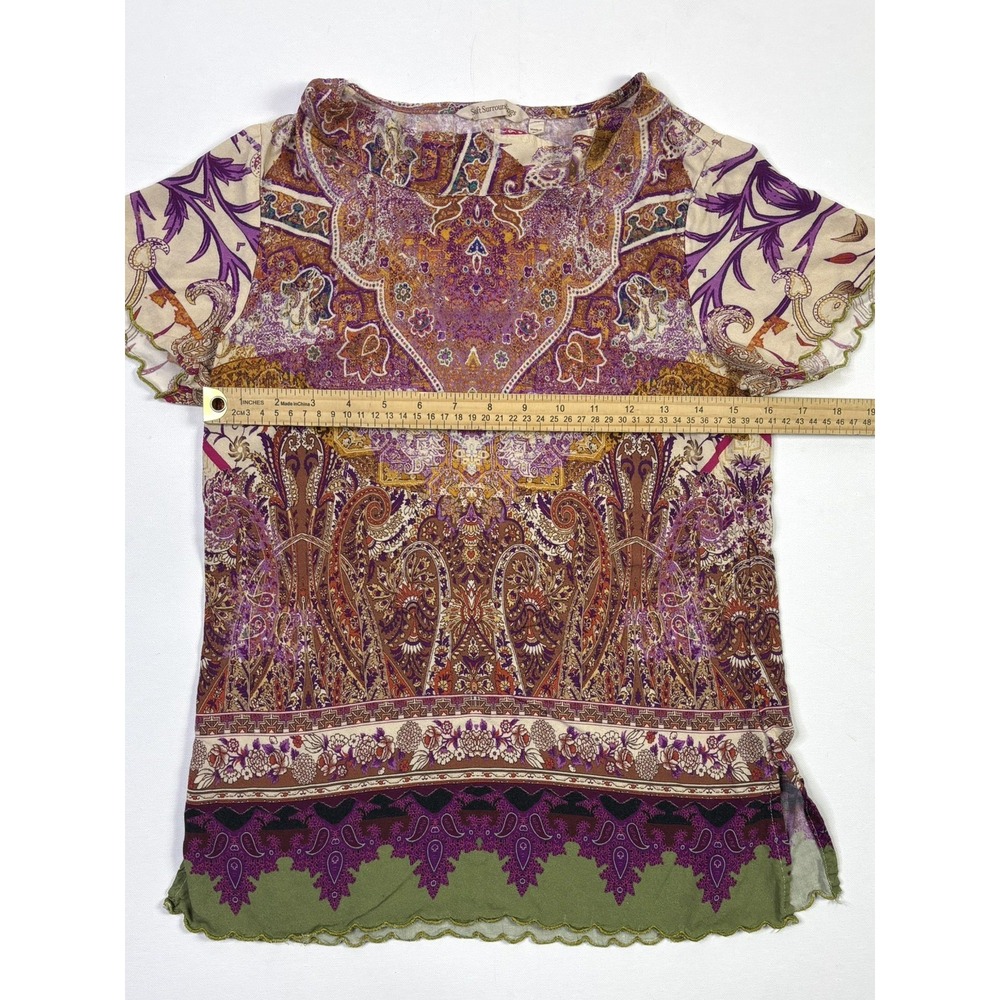 Soft Surroundings Tunic Top Women's XS Paisley Floral Boho Short Sleeve - Picture 3 of 10